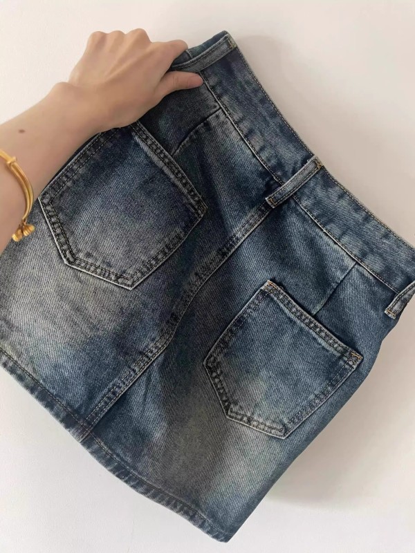 Small American retro workwear denim skirt for women in spring design niche A-line hip skirt short skirt