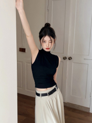 Hot girl slim sleeveless vest for women with versatile slim body and navel-exposed short top trendy and cool