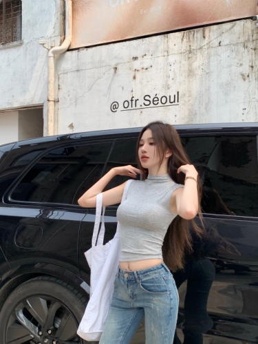 Large elastic slim short sleeves small flying sleeves T-shirt short women's top