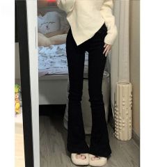 American high-waisted black versatile slim fit jeans for women in autumn and winter elastic commuting simple horseshoe trousers