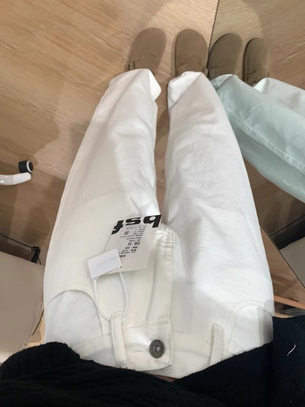 White loose straight jeans for women in autumn new high waist drooping slimming wide-leg floor trousers trendy