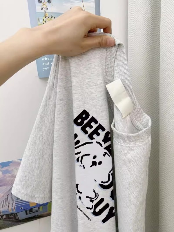 100% pure cotton 21 220g printed T-shirt New spring and summer solid color sweet and spicy round neck short-sleeved top for women
