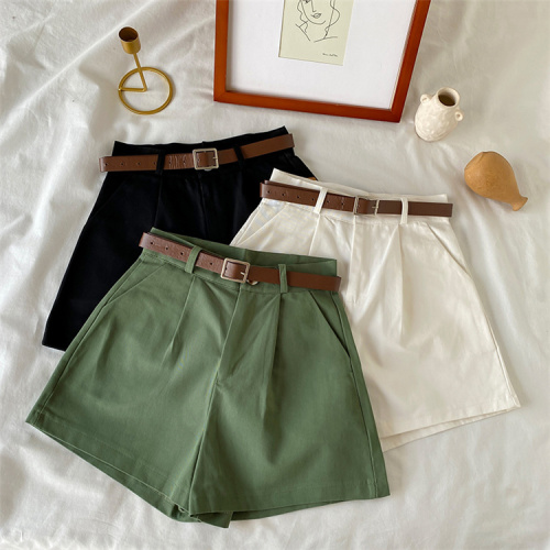 Korean style casual shorts versatile high-waisted slimming wide-leg pants hot pants trendy belt