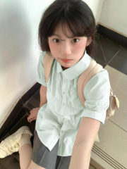 Mint green mambo style polo neck short-sleeved shirt for women in summer new small French top