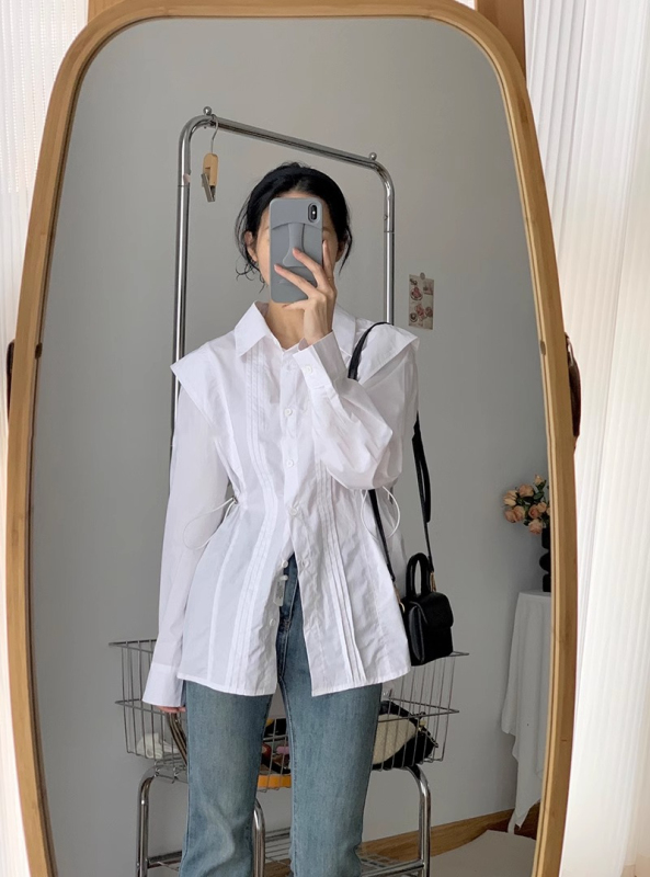 Original workmanship sunscreen design pleated high-end long-sleeved shirt for women