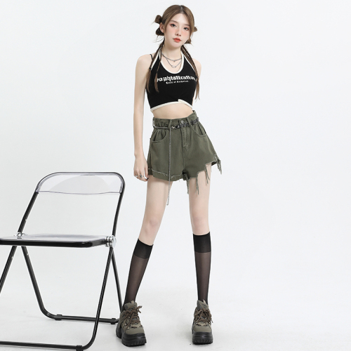 New denim shorts for women with high waist slim A-line summer hot pants for hot pants outside design