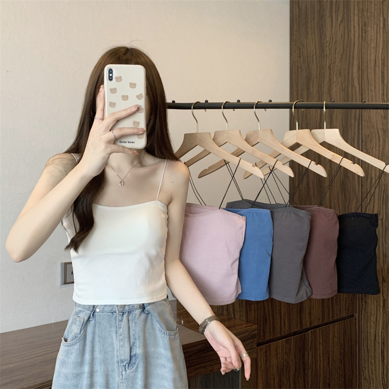 New summer solid color versatile slim fit inner bottoming beautiful back short top