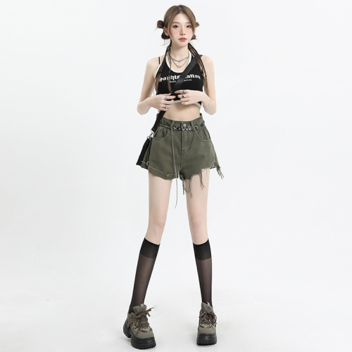 New denim shorts for women with high waist slim A-line summer hot pants for hot pants outside design