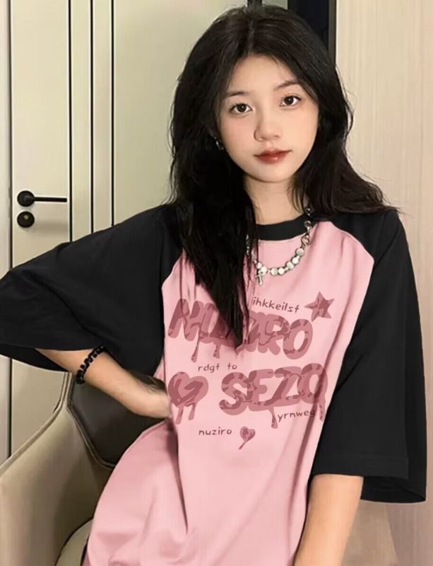 200g printed loose color rag-shoulder casual versatile short-sleeved T-shirt for women