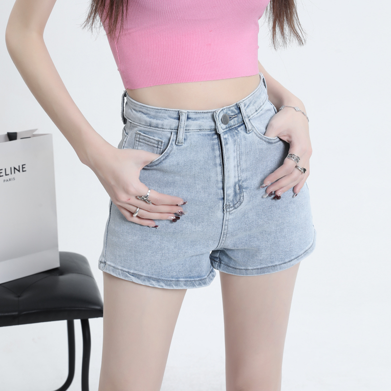 New summer high-waist stretch denim shorts for women Korean style versatile straight hip slimming hot pants