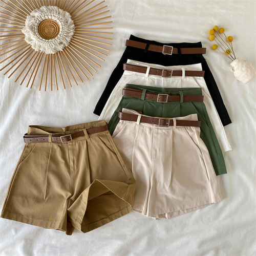 Korean style casual shorts versatile high-waisted slimming wide-leg pants hot pants trendy belt