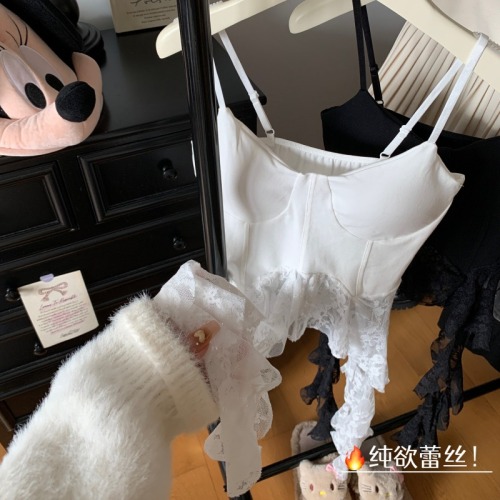 French temperament design slim and slim V-neck temperament lace short suspender versatile top for women
