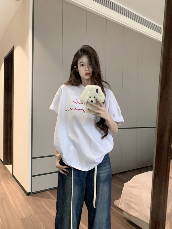 Printed cotton short-sleeved T-shirt women's printed half-sleeved top