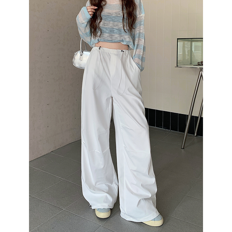 New overalls for women drawstrings, high waist straight-leg casual loose wide-leg pants