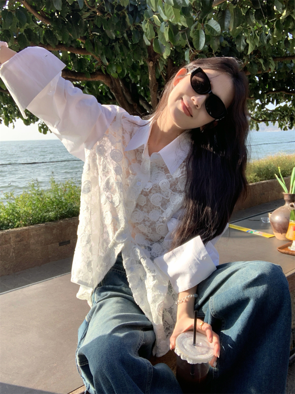 Two-sided lace double version of niche blogger same style spliced ​​shirt