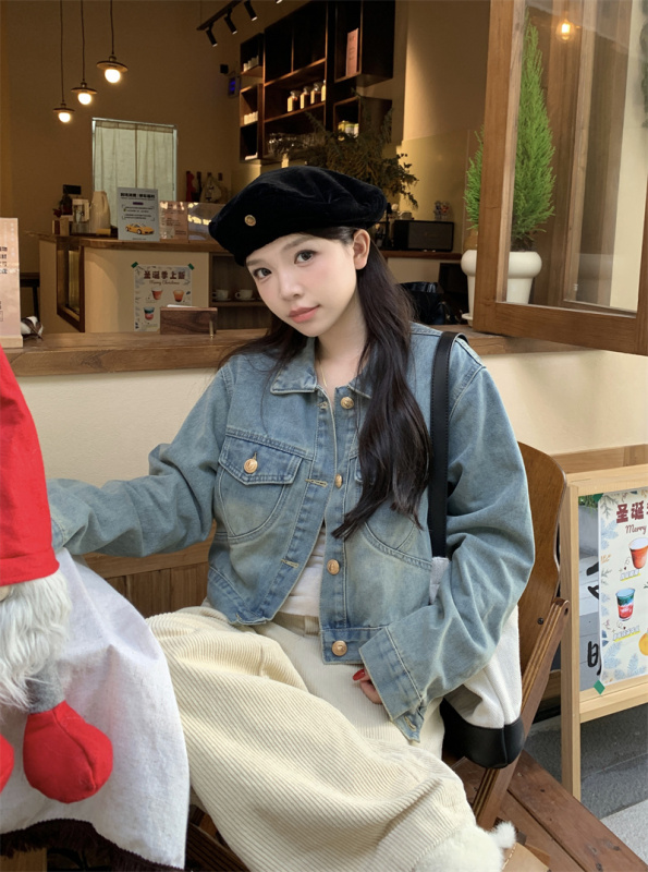 Korean denim jacket Hong Kong style loose design short niche jacket denim top