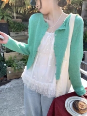 Korean dopamine loose long-sleeved sweater lace suspender vest for women's spring new sweet