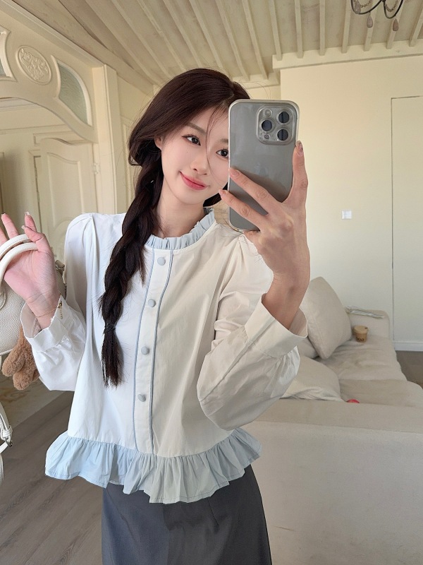 Fresh furry shirt for women in early spring new simple and versatile top for women