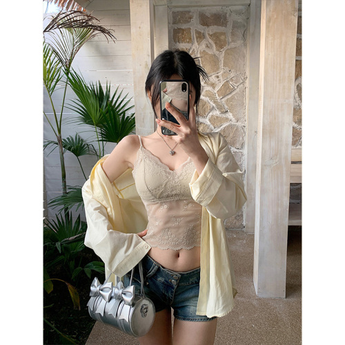 Lace beautiful back suspender underwear for women in spring and summer thin style with chest pad integrated cup inner base top