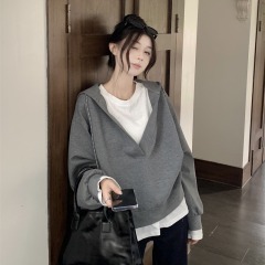 Korean version of versatile loose casual vacation two-piece hooded long-sleeved sweatshirt
