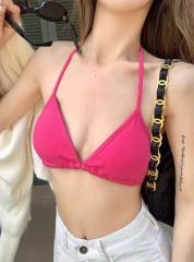 Hot girl sexy beach vacation straps neck halter cup bikini small suspender wearing underwear