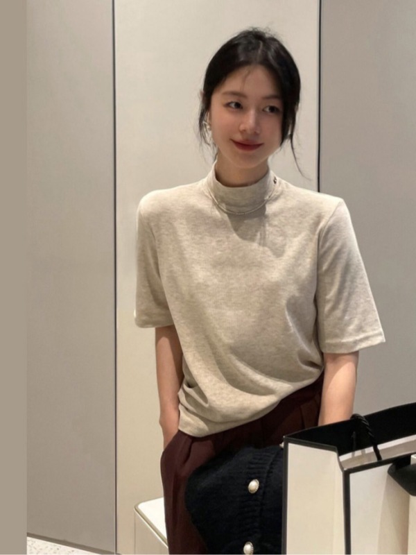 French half-high neck base shirt cashmere base thickened and fur base T-shirt