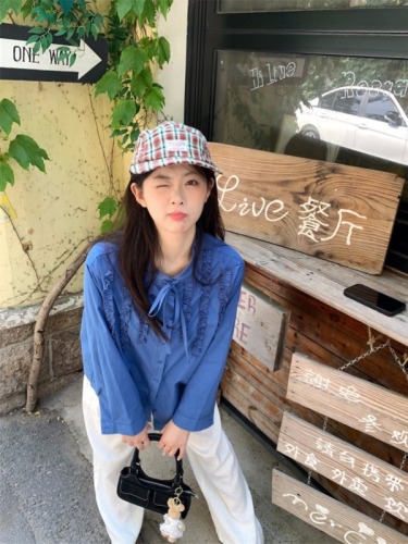 Irregular splicing lace details drawstring neck shirt top