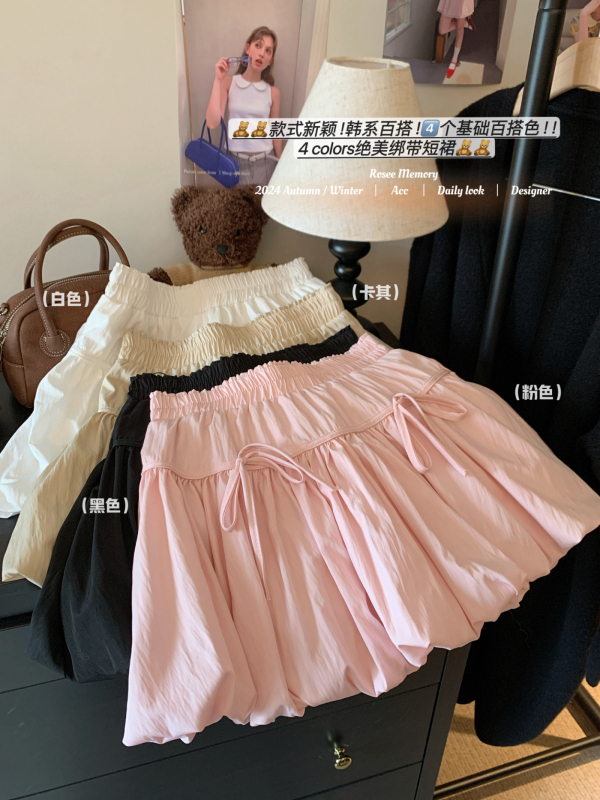 New cloud puffy skirt high waist A-line flower bud pleated skirt covering hips to make it look slim lantern short skirt
