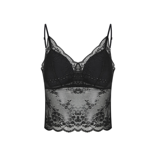 Lace beautiful back suspender underwear for women in spring and summer thin style with chest pad integrated cup inner base top