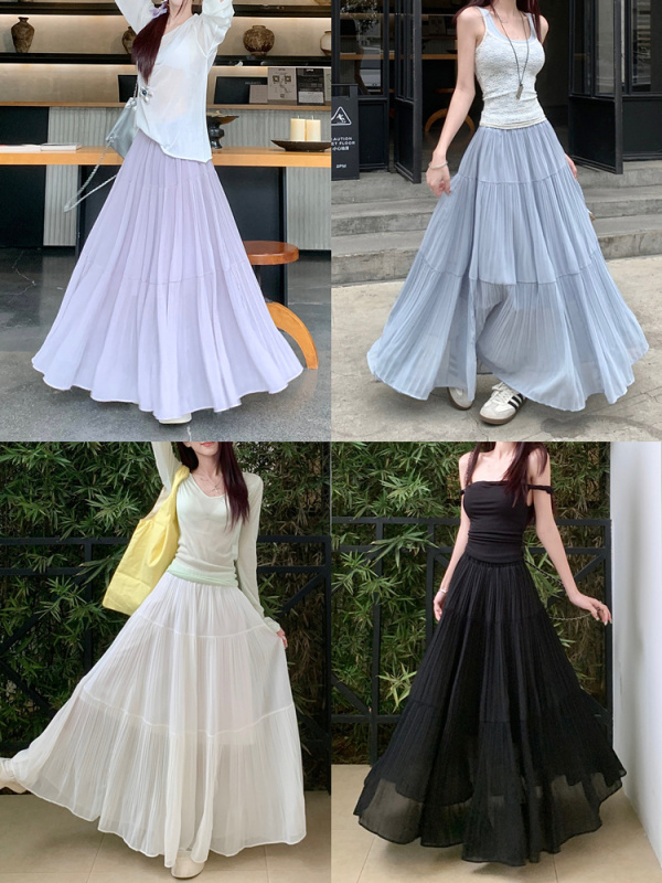 Large size fat girl French gentle style pleated skirt new style loose draping large A-line long skirt