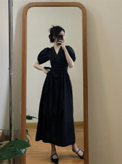 French Hepburn style one-piece lace-up dress