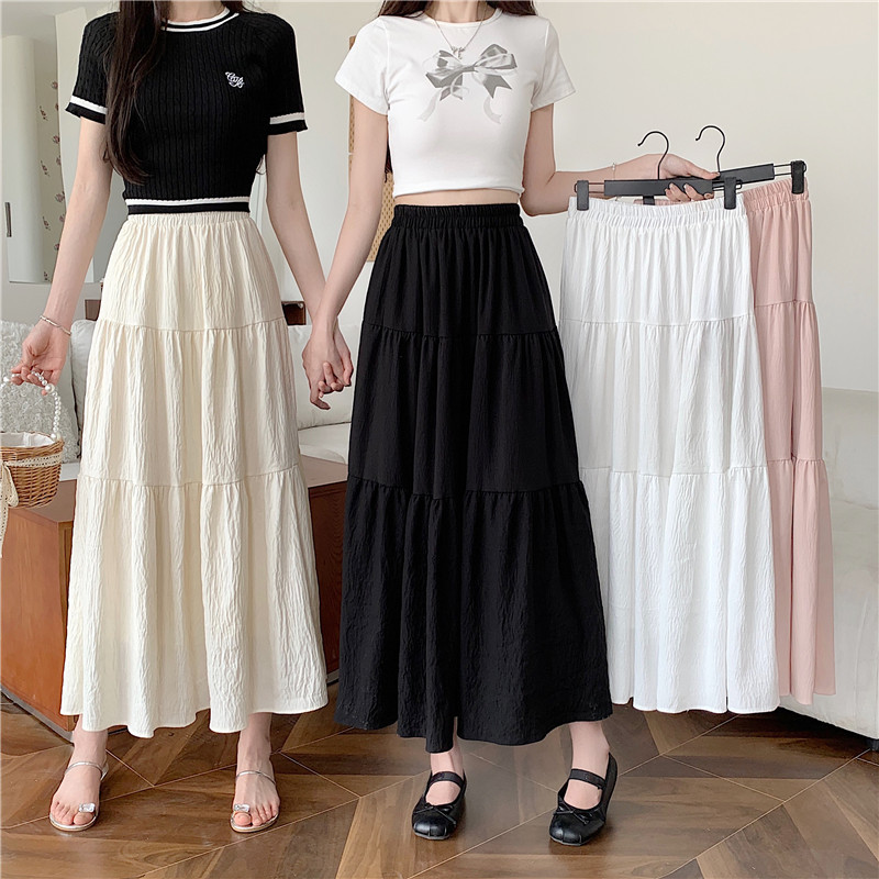 Women's Korean style A-line skirt, high waist slim and spliced ​​cake skirt, versatile mid-length skirt
