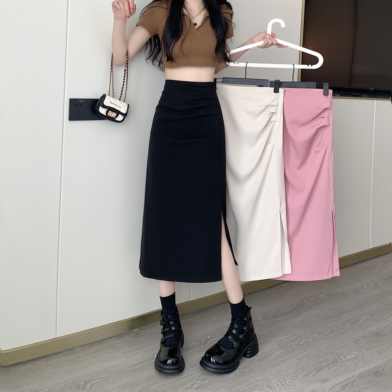 New high-waisted slimming drooping pleated one-step skirt mid-length A-line hip-pack skirt