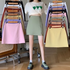 Summer Korean version basic + slit 16-color candy-color skirt A-line high-waisted hip student versatile skirt