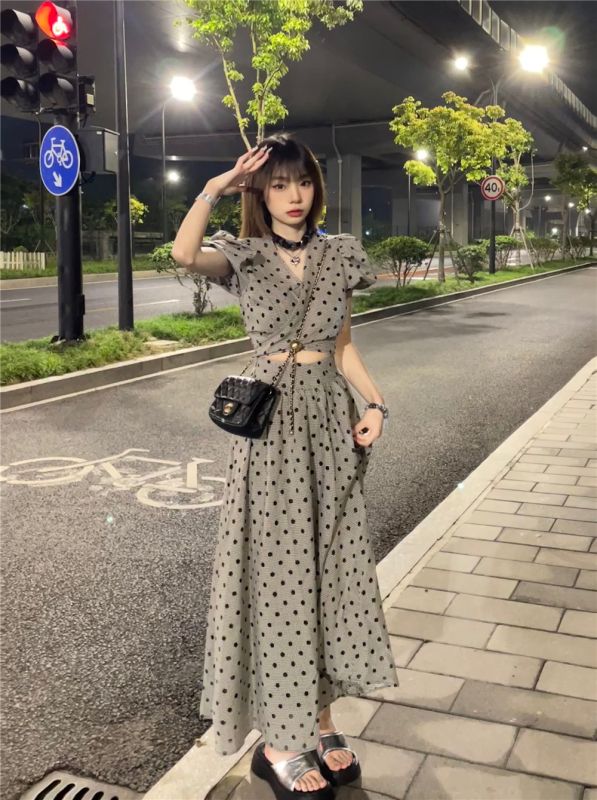 Retro French Polka Dot Set Dress Two-piece Set