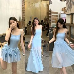 Real photos Multiple wear methods Tianni looks slim mid-length suspender dress for women with slim bow skirt