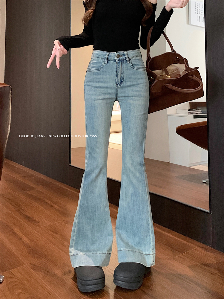 Real shot ~ New style of light-flare wide-leg jeans for women with high waist slim slim stretchy flared trousers