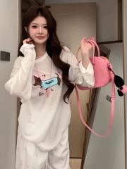 狗狗印花甜辣防曬長袖罩衫T恤女夏寬鬆休閒百搭印花上衣