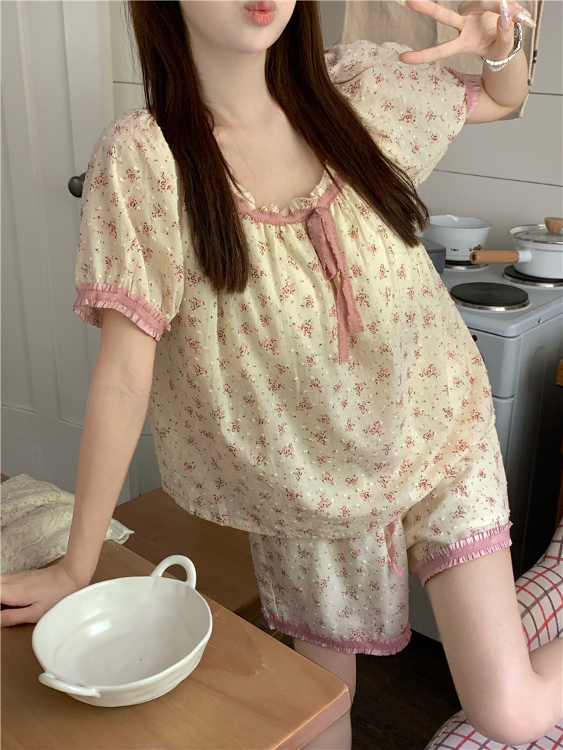 Real shot of Korean version, Korean version, sweet cotton jacquard contrasting color, tassel lace, fresh, fresh tea break, outdoor wear, home clothes