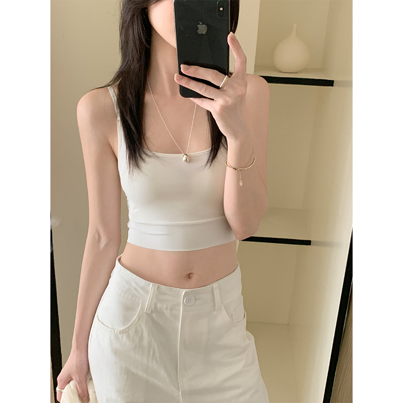 Real-life photo comfortable and versatile ice silk vest small suspender for women's new anti-exposure belt chest pad integrated breast
