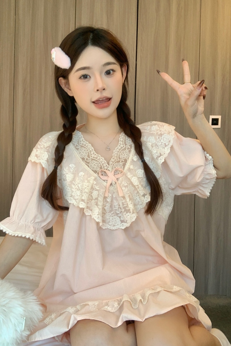 Real shot of Korean version sweet cotton princess style heavy industry lace loose summer shorts shorts home clothes dress