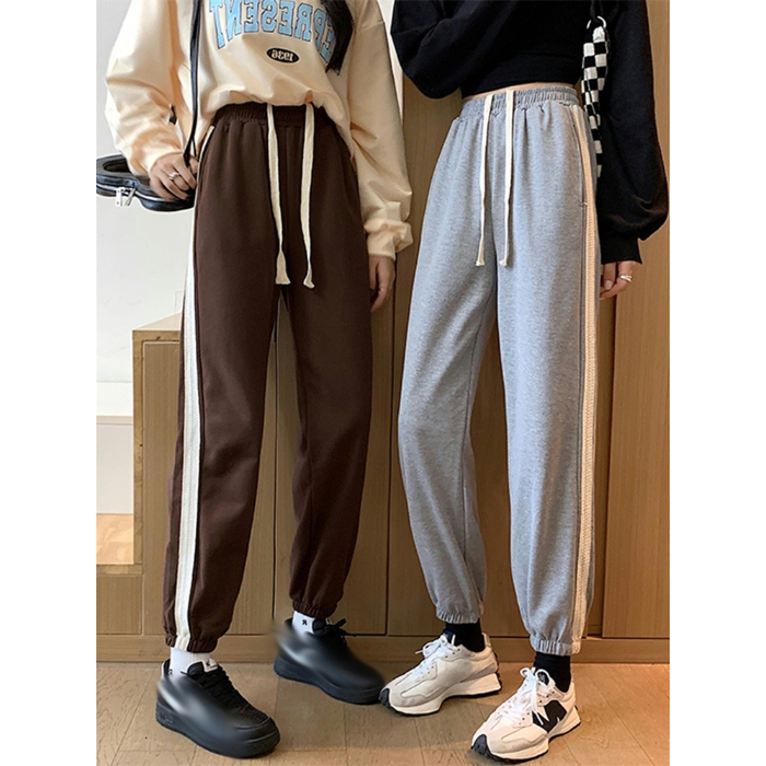 Original foreign trade casual pants side straps for trousers spring and summer Korean new high-waist slim sports style harem pants