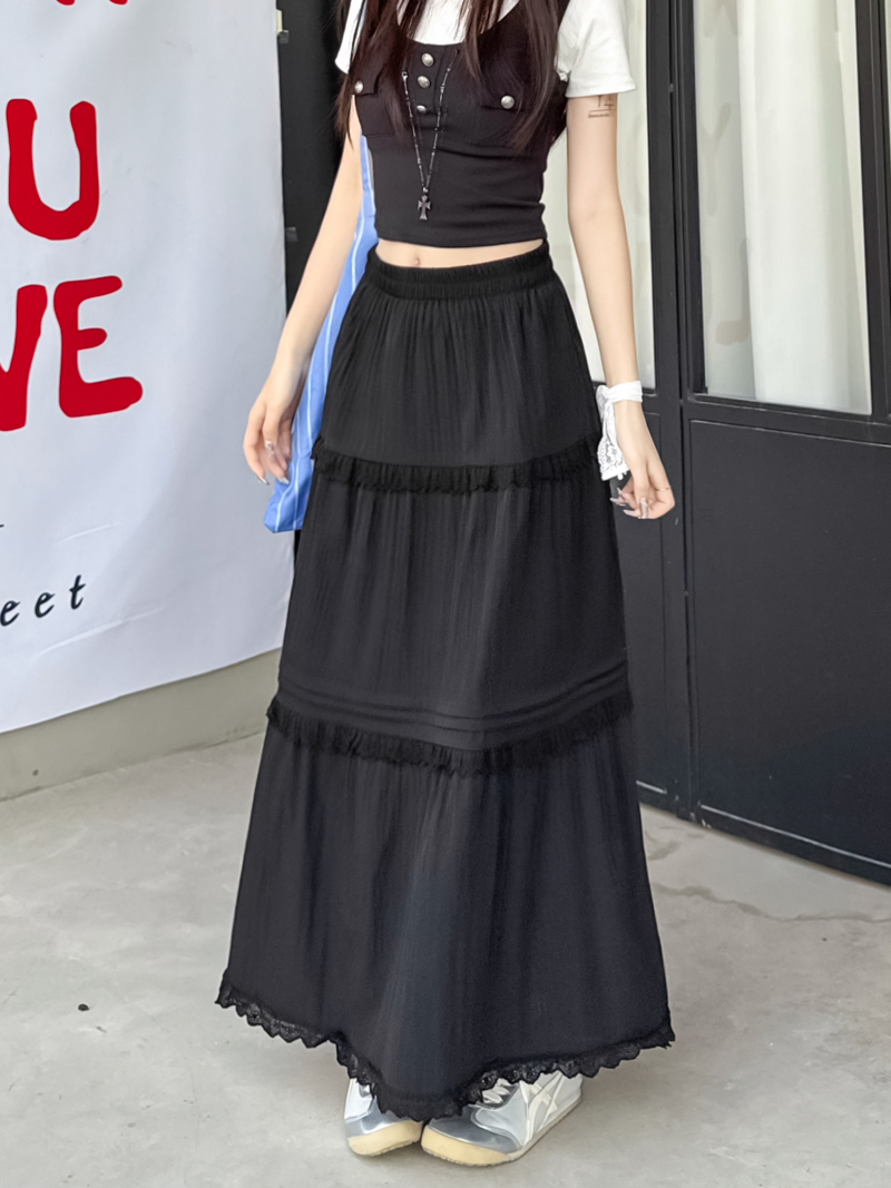Real shot, layered skirt, mid-length spring ballet style high-waisted cake skirt, slim A-line skirt