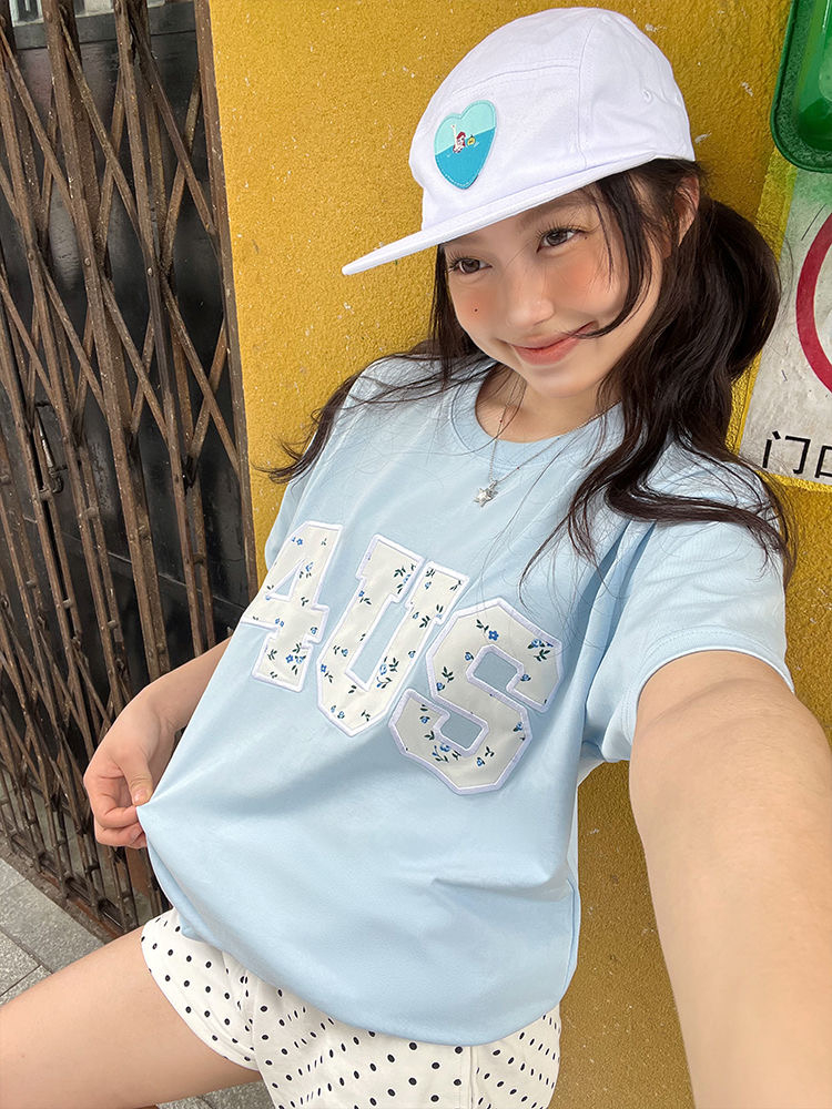 原版刺秀貼布 純棉200克精梳緊密短袖t恤女