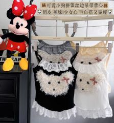 Real shot of fashionable puppy spliced ​​lace strapless women's autumn and summer new style pure and slim outside wearing chest pad strap