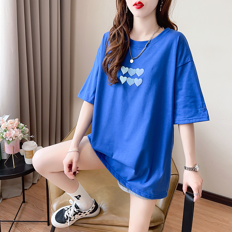 實拍6535夏季2025減齡愛心小清新慵懶風網紅短袖T恤女