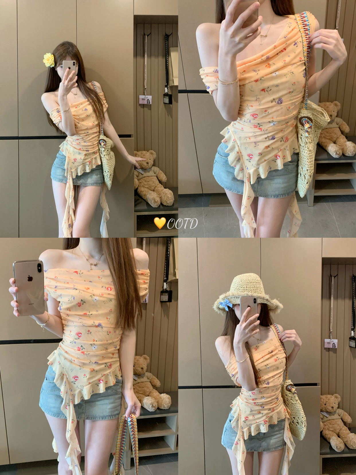 Real shot of irregular streamers and floral suspender vest women's new hot girl slim and sexy niche top