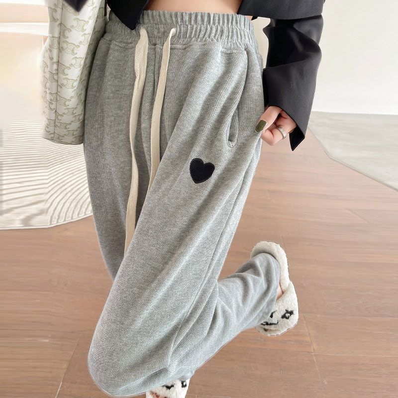 wide-leg pants women's straight-leg pants casual sweatpants drawstring foot ties