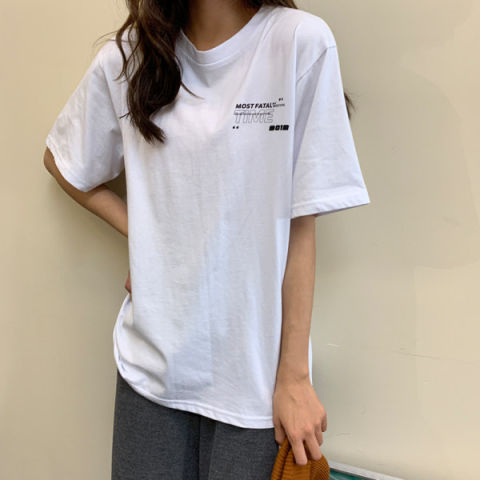 韓國外貿短袖t恤女韓版寬鬆港味ins原宿風復古上衣潮學生男女同款
