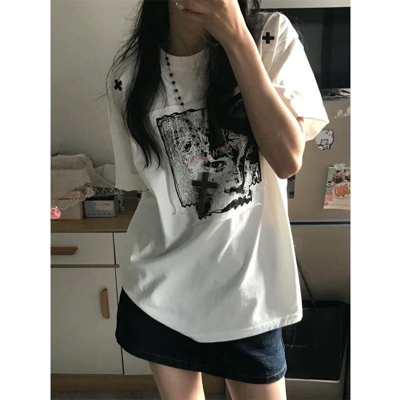 刺繡+貼布+印花純棉210克精梳緊密短袖t恤女